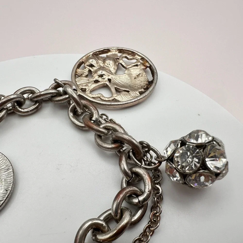 Vintage Y2K Guess Silvertone Bracelet Multi-Charm Statement Boho Fashion Jewelry